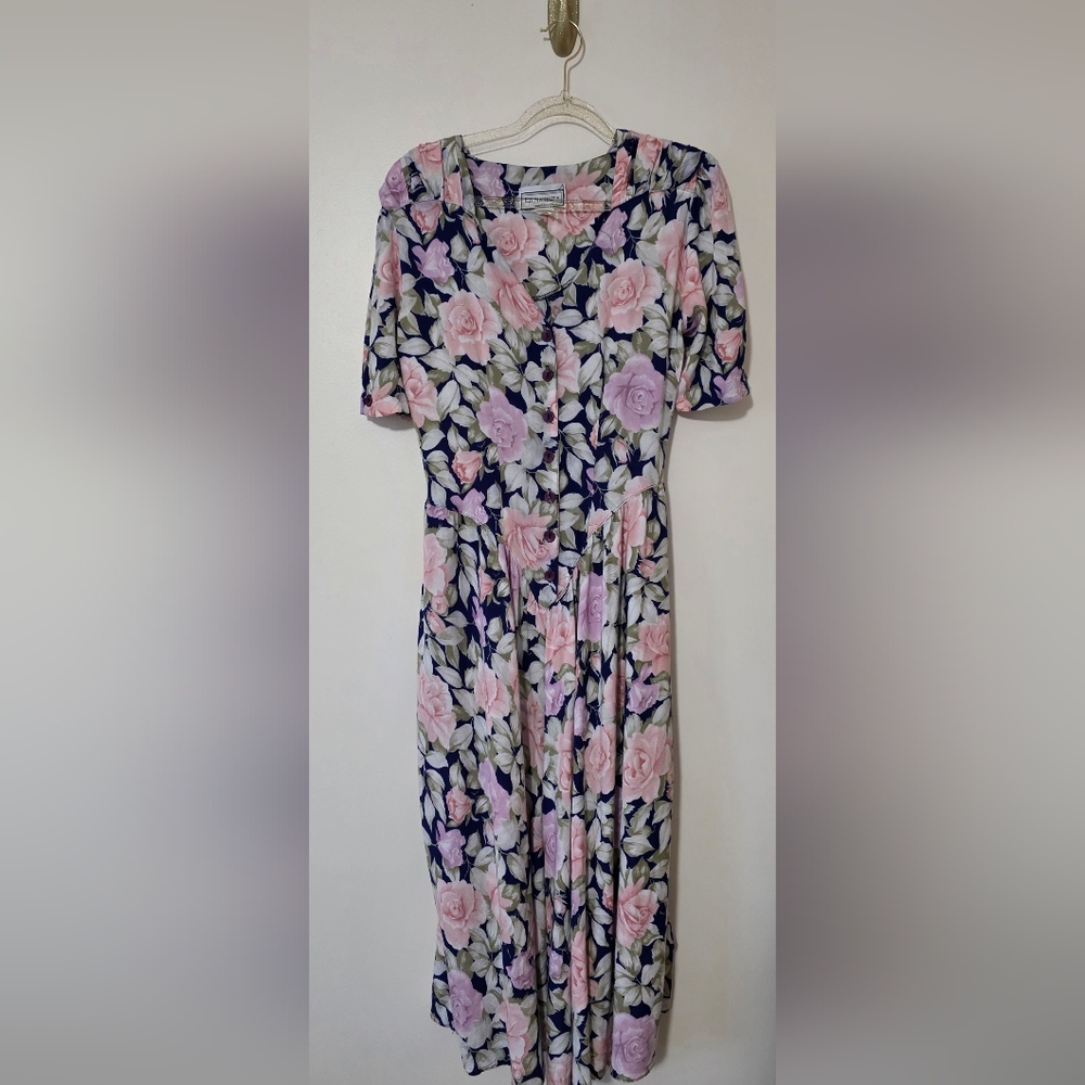 Vintage E.D. Michaels Dress Floral Fit & Flare Cottagecore Feminine Retro 80s